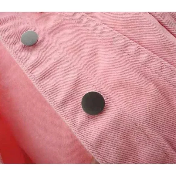 Women's 3/4 Sleeve Colored Cropped Denim Jacket Short Jean Jacket Trucker Pink - Picture 4 of 5